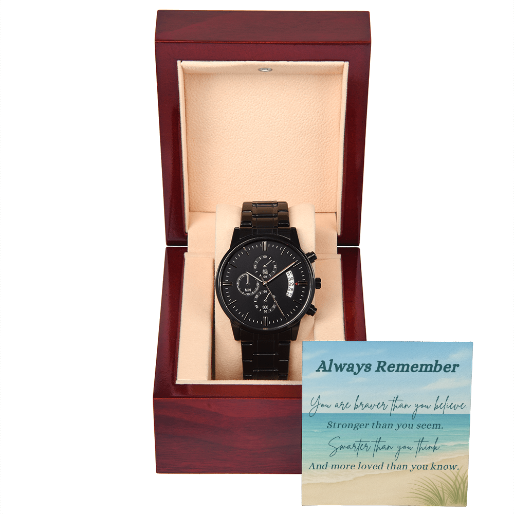 A Shoreline of Strength: Words to Carry with You-Black Chronograph Watch