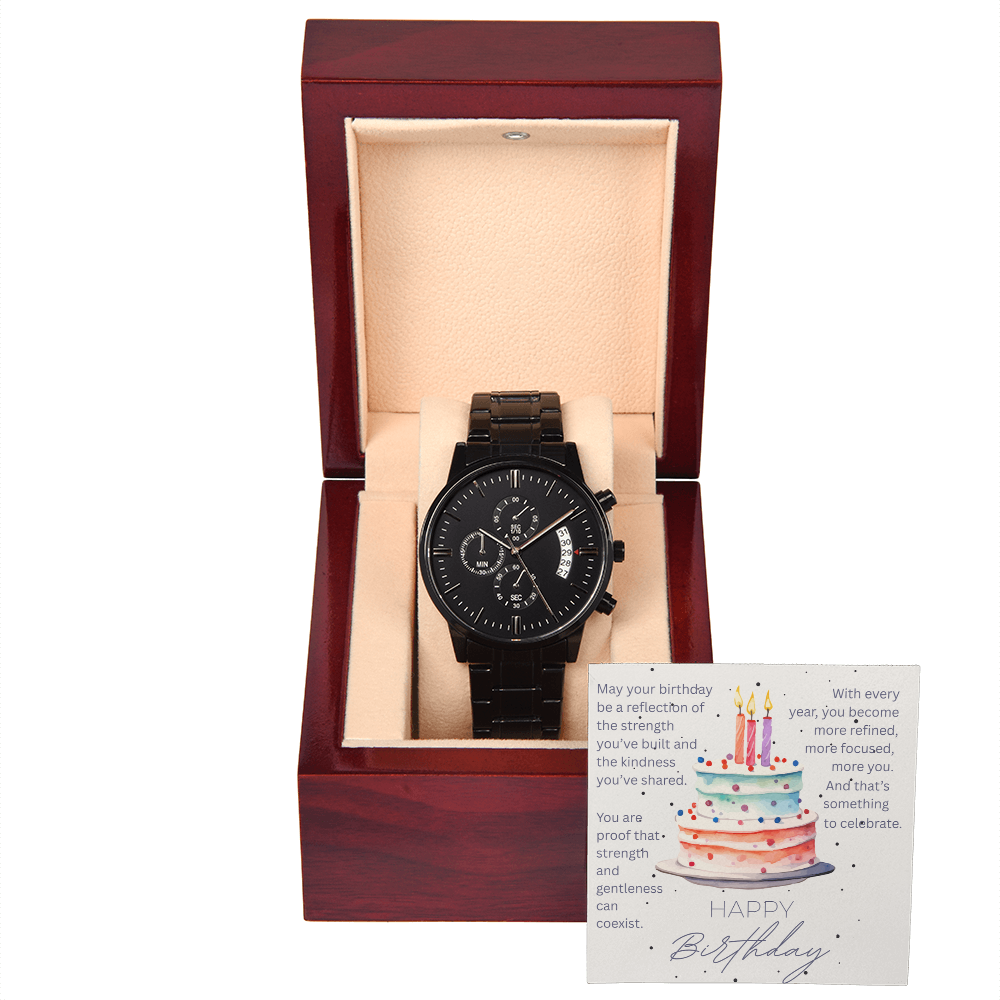 A Celebration of Strength, Growth, and Grace- Black Chronograph Watch