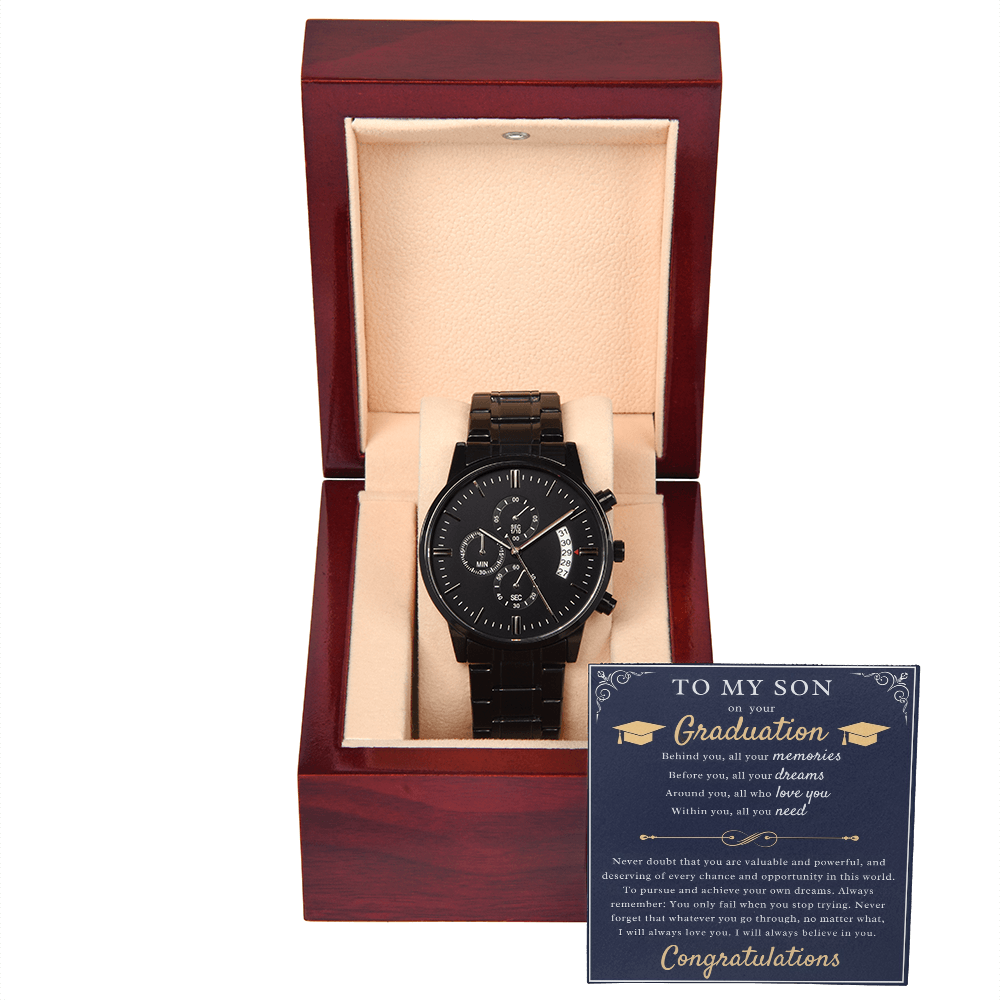 A Parent's Pride: Graduation Blessing for My Son-Black Chronograph Watch
