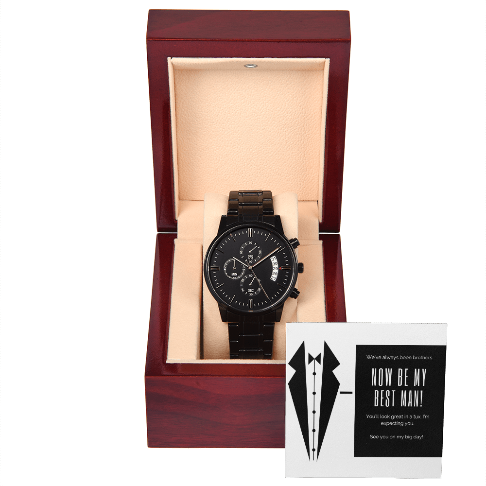 Tux and Brotherhood: Best Man Call to Action-Black Chronograph Watch