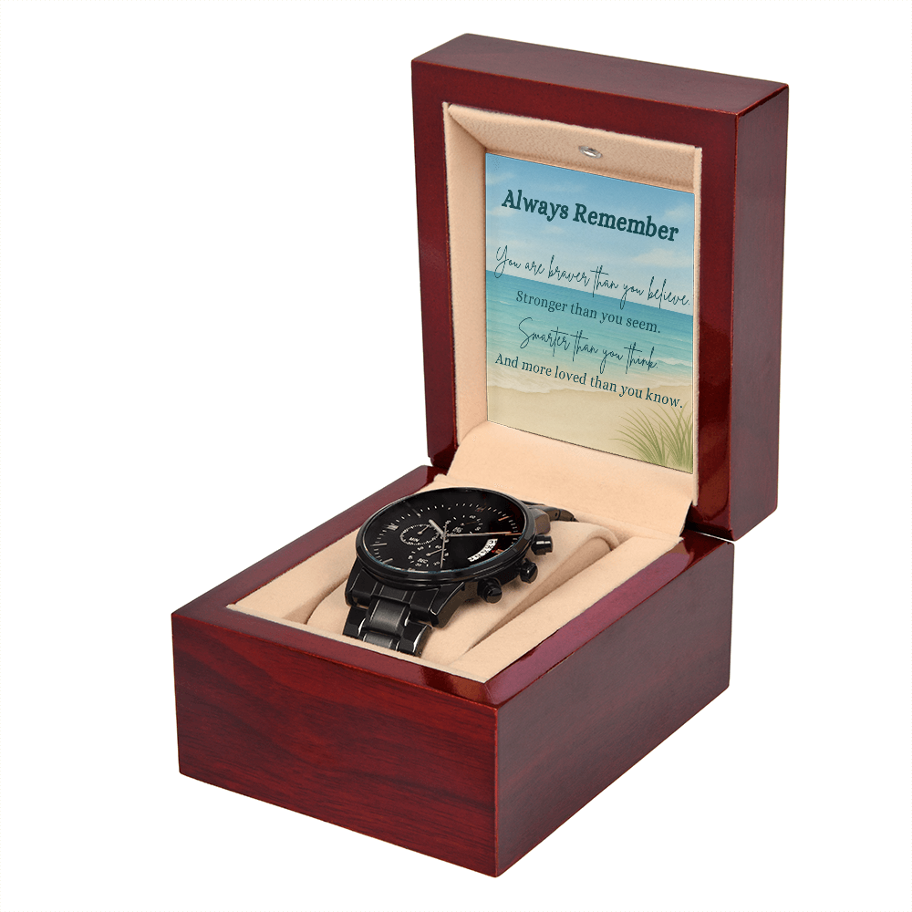 A Shoreline of Strength: Words to Carry with You-Black Chronograph Watch
