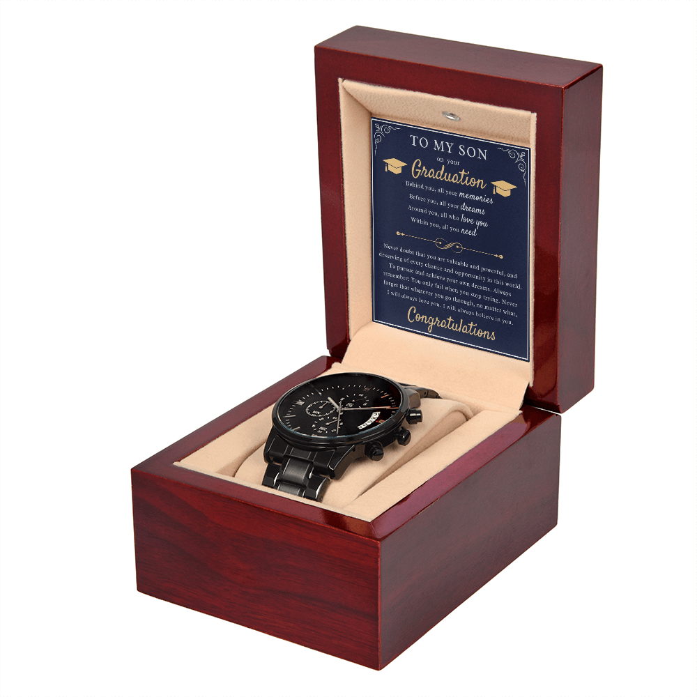 A Parent's Pride: Graduation Blessing for My Son-Black Chronograph Watch