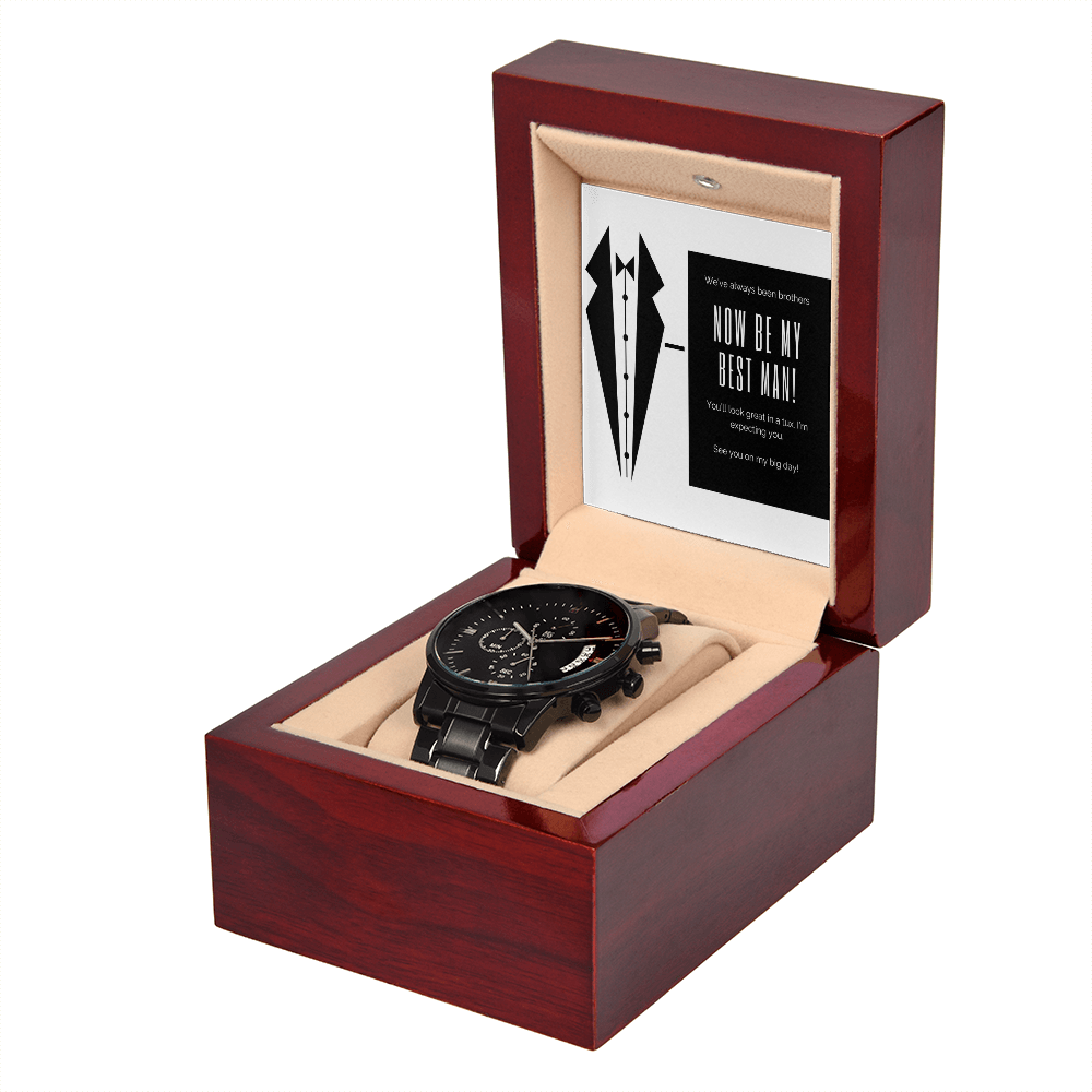 Tux and Brotherhood: Best Man Call to Action-Black Chronograph Watch
