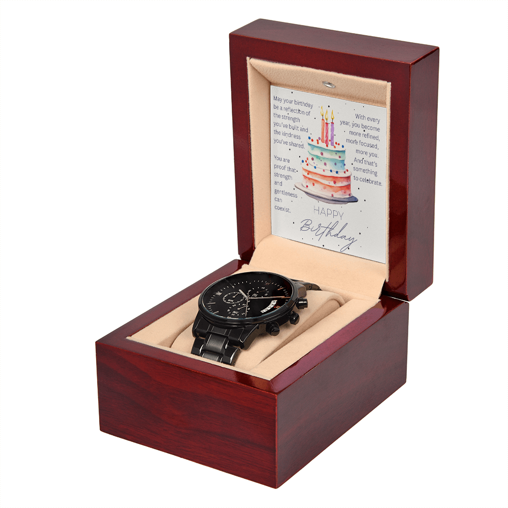 A Celebration of Strength, Growth, and Grace- Black Chronograph Watch