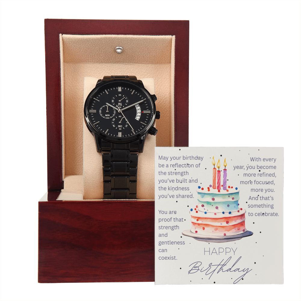 A Celebration of Strength, Growth, and Grace- Black Chronograph Watch