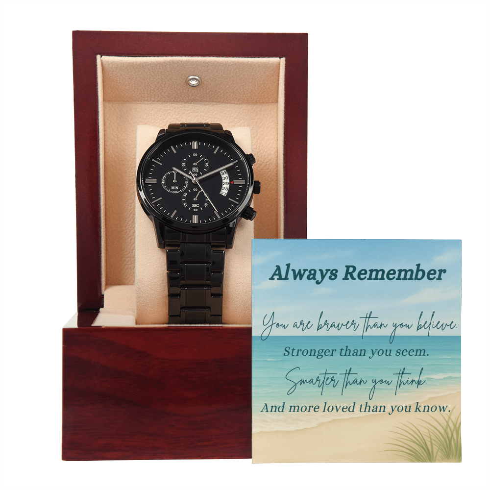A Shoreline of Strength: Words to Carry with You-Black Chronograph Watch