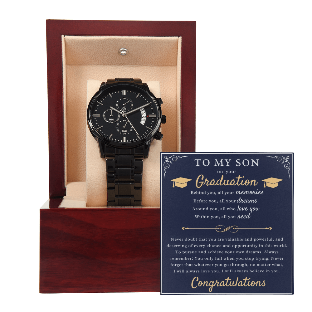 A Parent's Pride: Graduation Blessing for My Son-Black Chronograph Watch