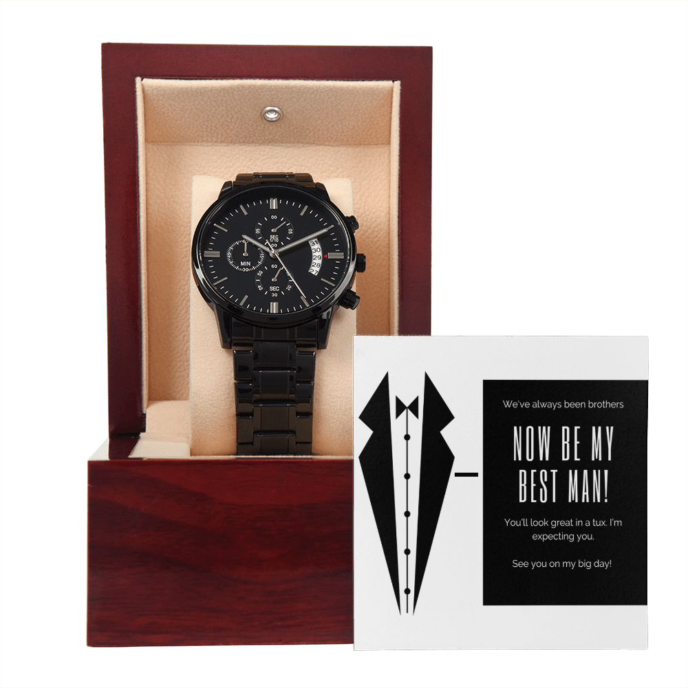 Tux and Brotherhood: Best Man Call to Action-Black Chronograph Watch