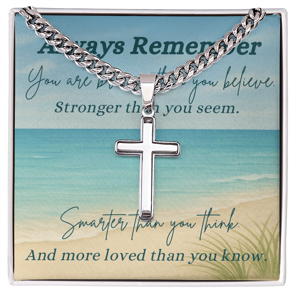 A Shoreline of Strength: Words to Carry with You-Cuban Chain with Artisan Cross Necklace