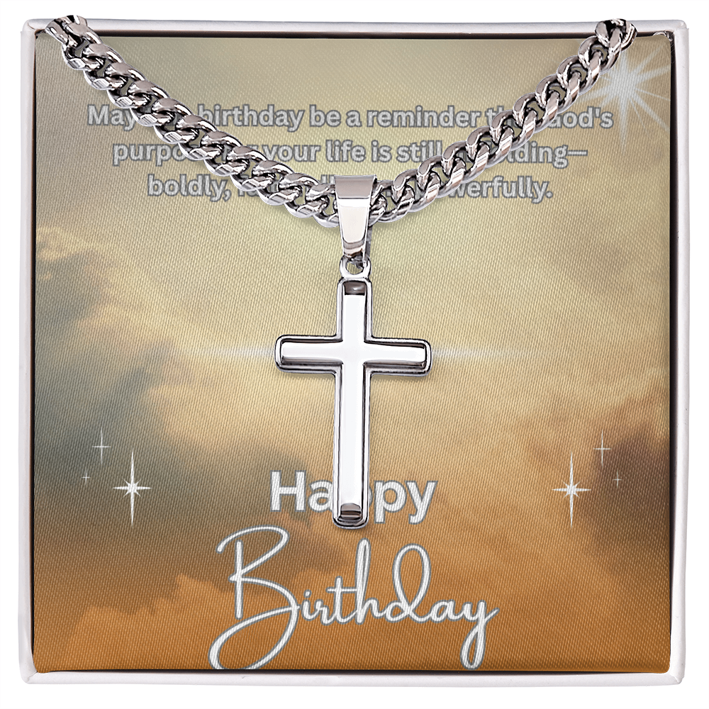 Faithfully Unfolding: A Birthday in His Light-Cuban Chain with Artisan Cross Necklace