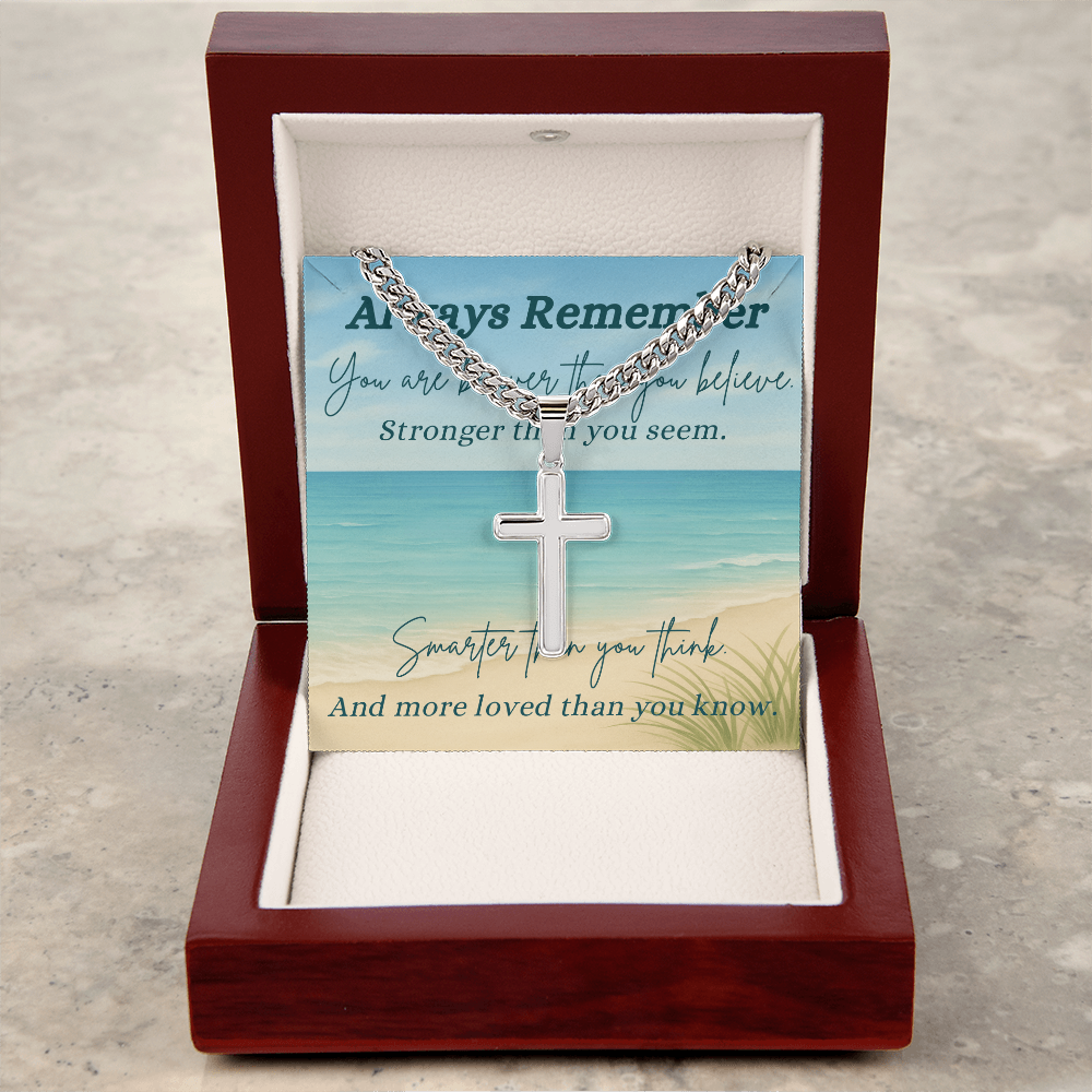 A Shoreline of Strength: Words to Carry with You-Cuban Chain with Artisan Cross Necklace