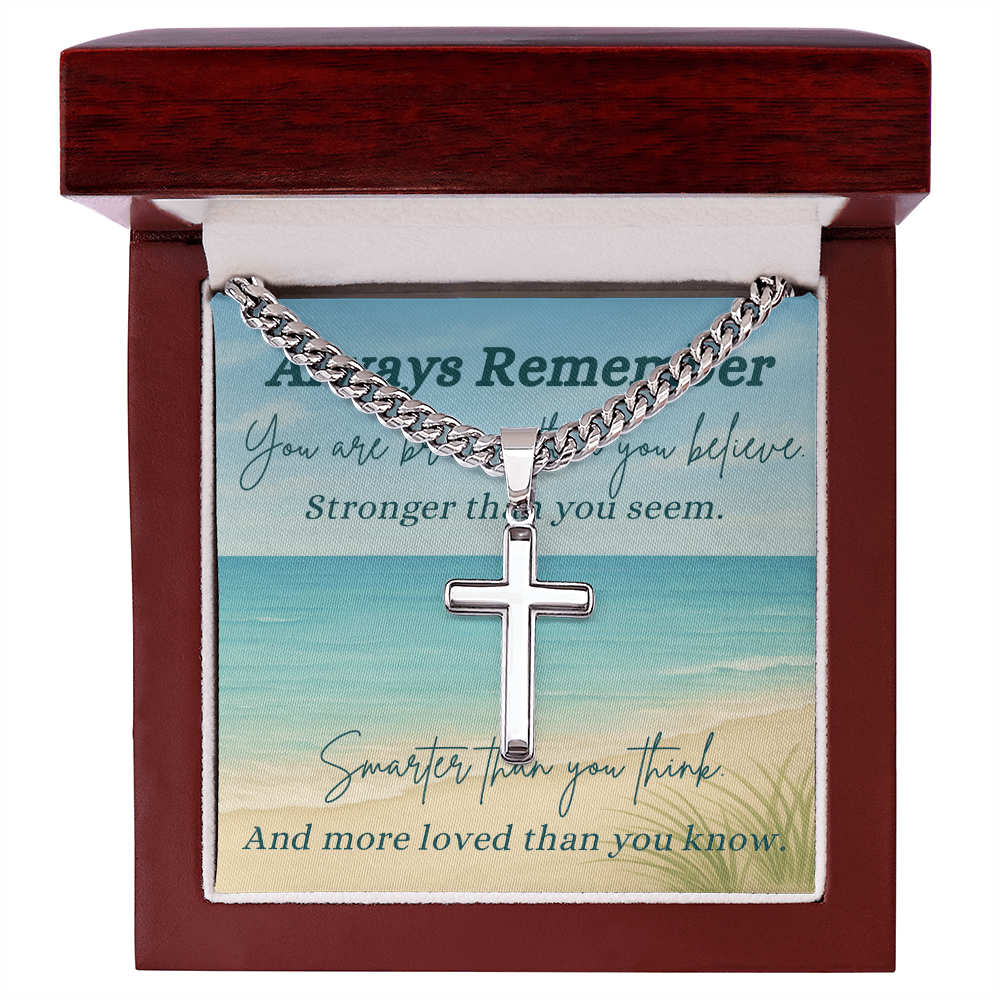 A Shoreline of Strength: Words to Carry with You-Cuban Chain with Artisan Cross Necklace