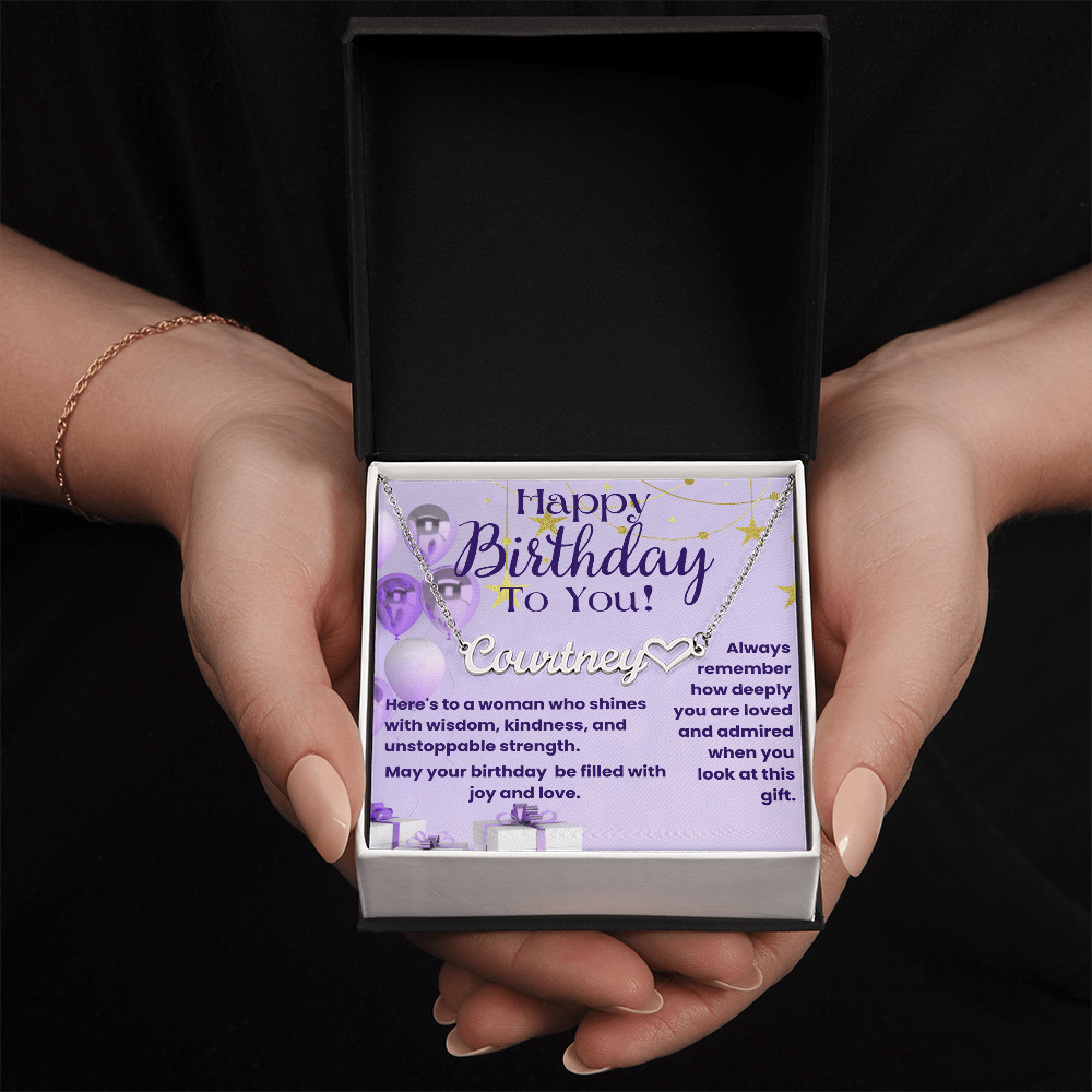 To a Woman Who Shines: A Birthday Filled with Love-Personalized Heart Name Heart Necklace