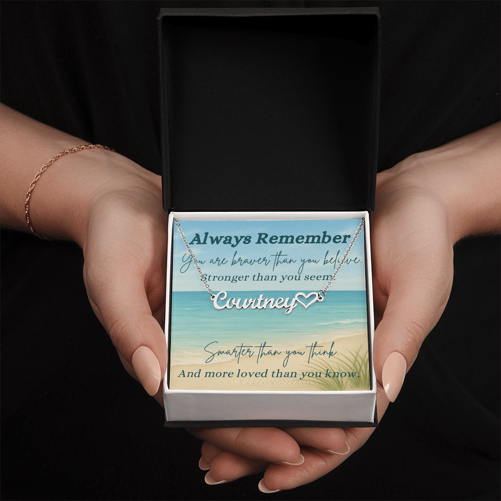 A Shoreline of Strength: Words to Carry with You-Personalized Heart Name Necklace