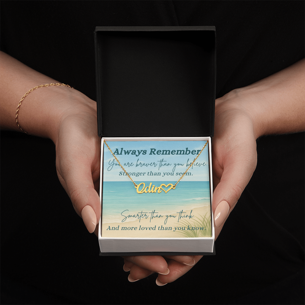 A Shoreline of Strength: Words to Carry with You-Personalized Heart Name Necklace