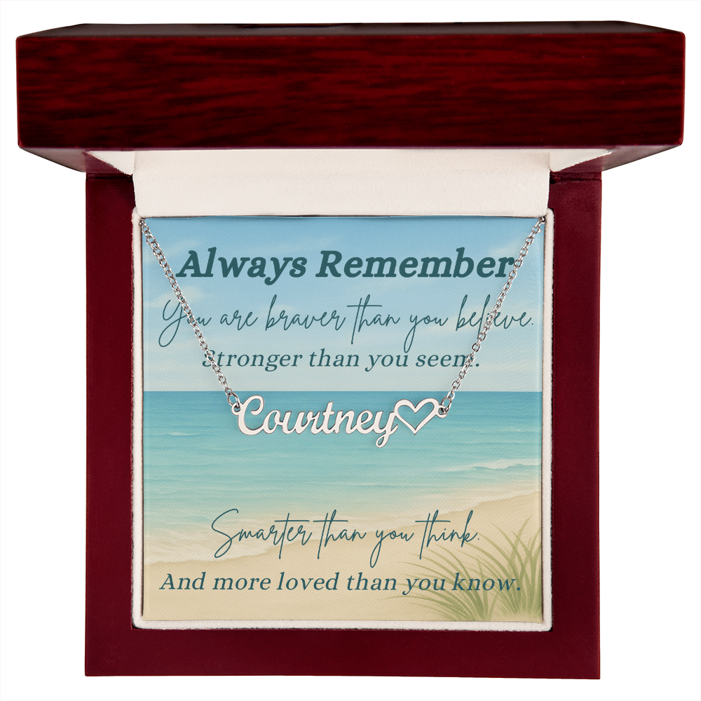 A Shoreline of Strength: Words to Carry with You-Personalized Heart Name Necklace