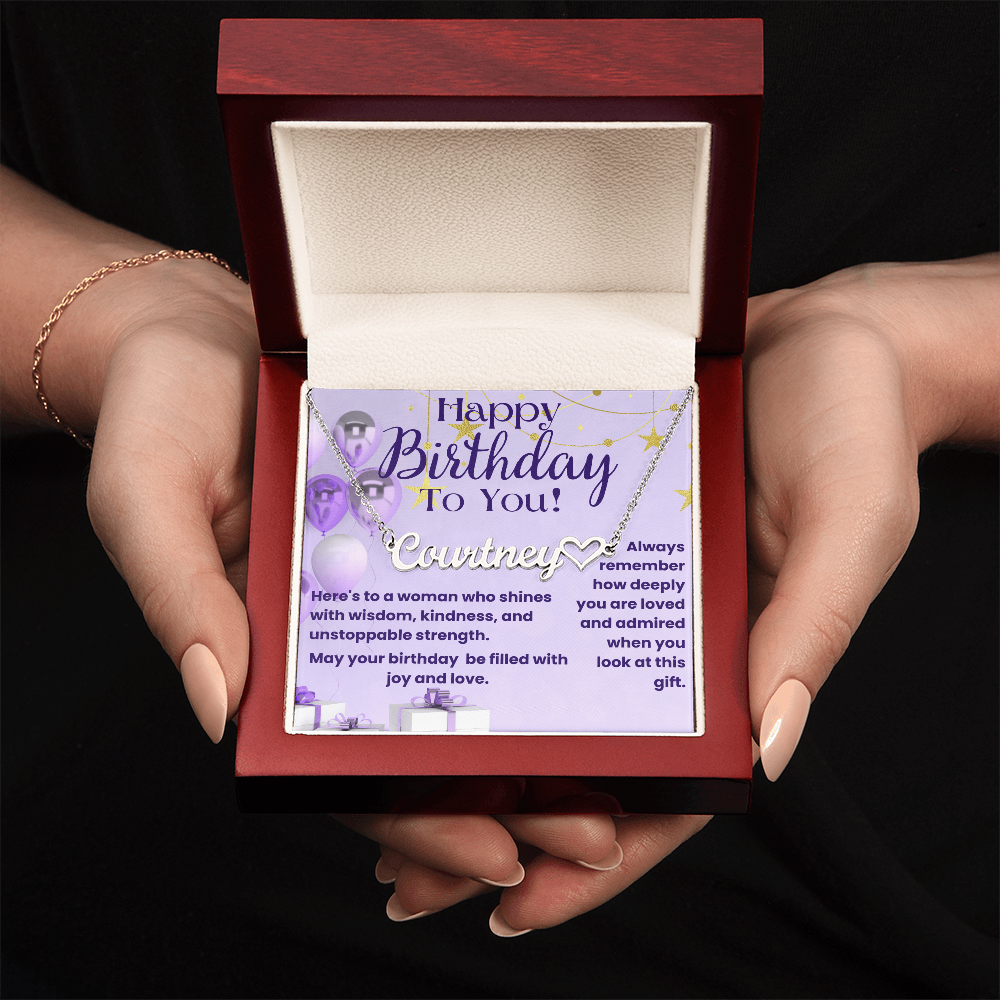 To a Woman Who Shines: A Birthday Filled with Love-Personalized Heart Name Heart Necklace