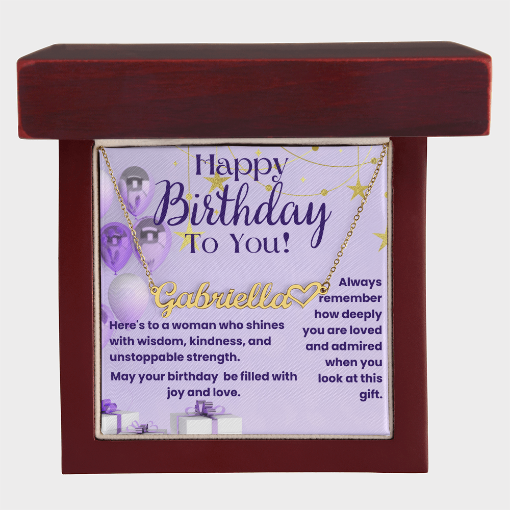 To a Woman Who Shines: A Birthday Filled with Love-Personalized Heart Name Heart Necklace