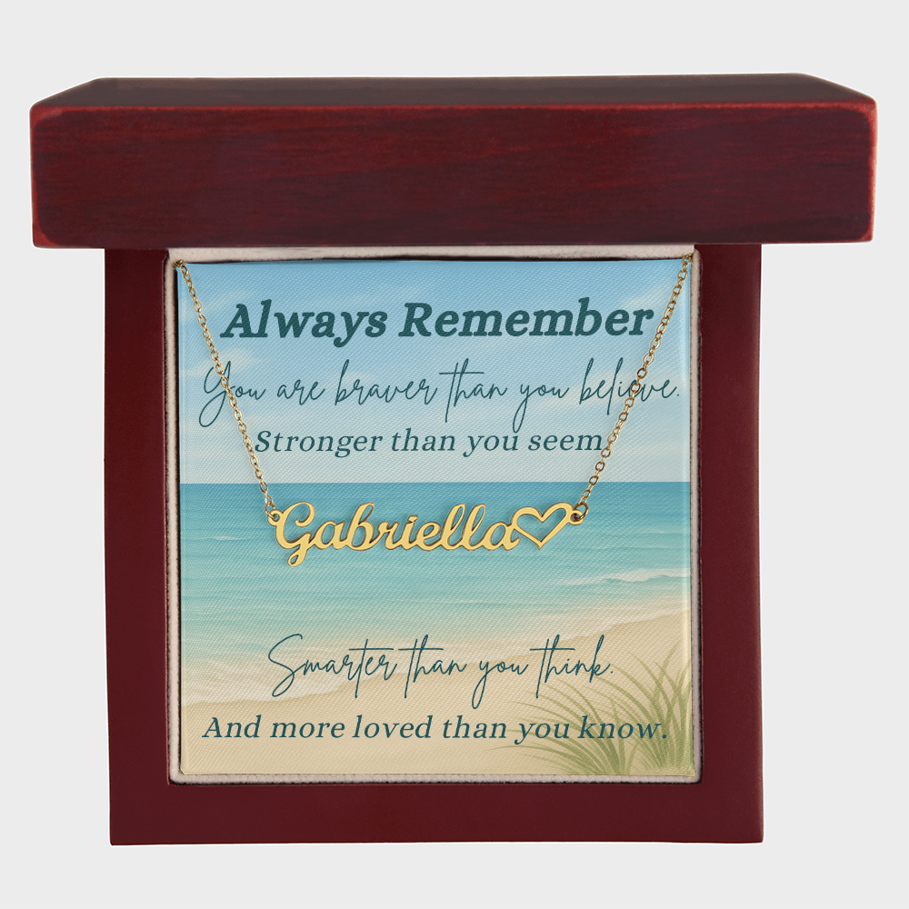 A Shoreline of Strength: Words to Carry with You-Personalized Heart Name Necklace