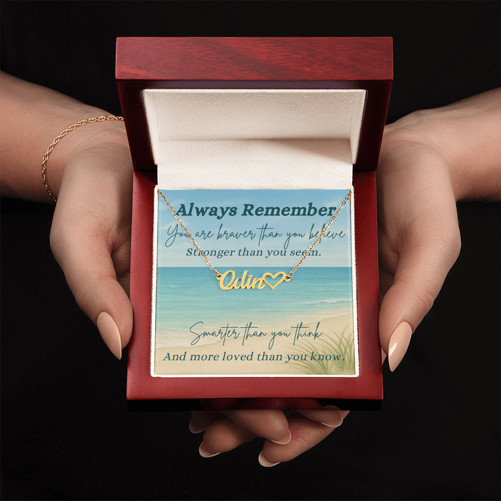 A Shoreline of Strength: Words to Carry with You-Personalized Heart Name Necklace