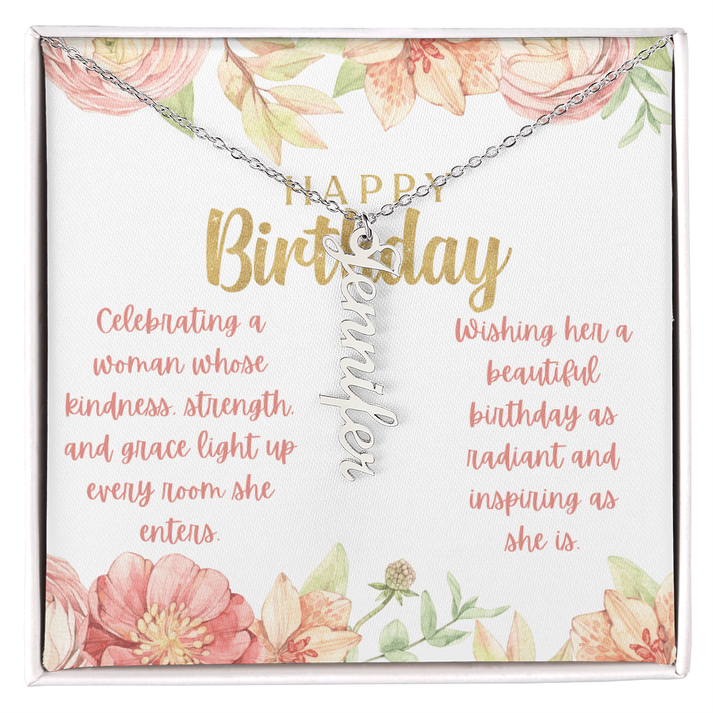 A Radiant Birthday Wish: Celebrating an Incredible Woman-Personalized Vertical Name Necklace