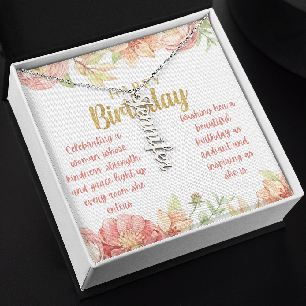 A Radiant Birthday Wish: Celebrating an Incredible Woman-Personalized Vertical Name Necklace