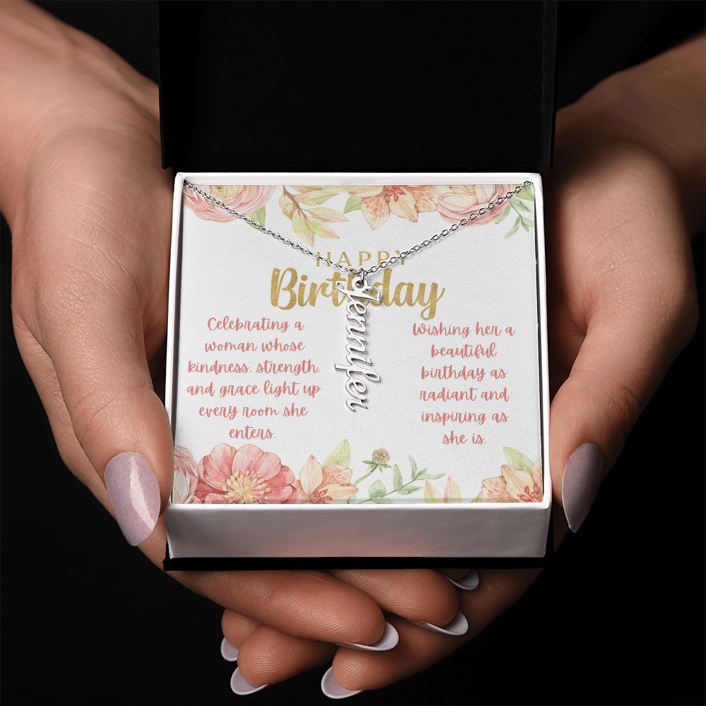 A Radiant Birthday Wish: Celebrating an Incredible Woman-Personalized Vertical Name Necklace
