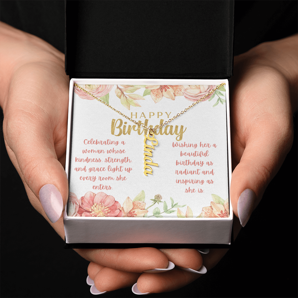 A Radiant Birthday Wish: Celebrating an Incredible Woman-Personalized Vertical Name Necklace