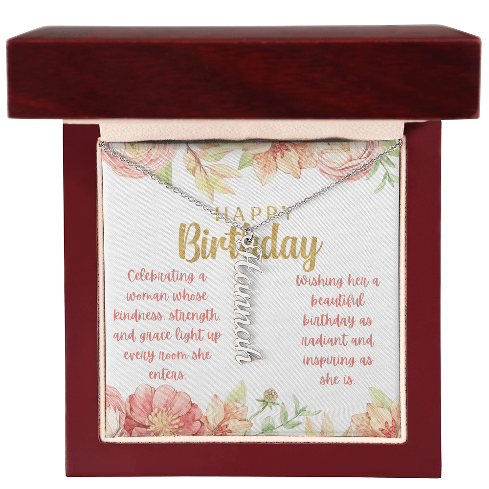 A Radiant Birthday Wish: Celebrating an Incredible Woman-Personalized Vertical Name Necklace