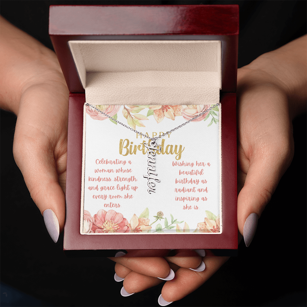 A Radiant Birthday Wish: Celebrating an Incredible Woman-Personalized Vertical Name Necklace