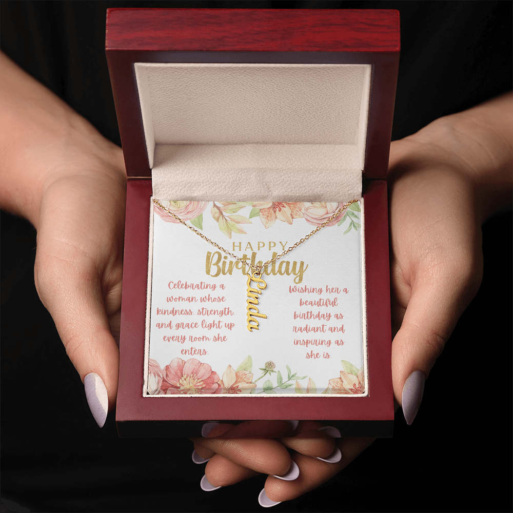 A Radiant Birthday Wish: Celebrating an Incredible Woman-Personalized Vertical Name Necklace
