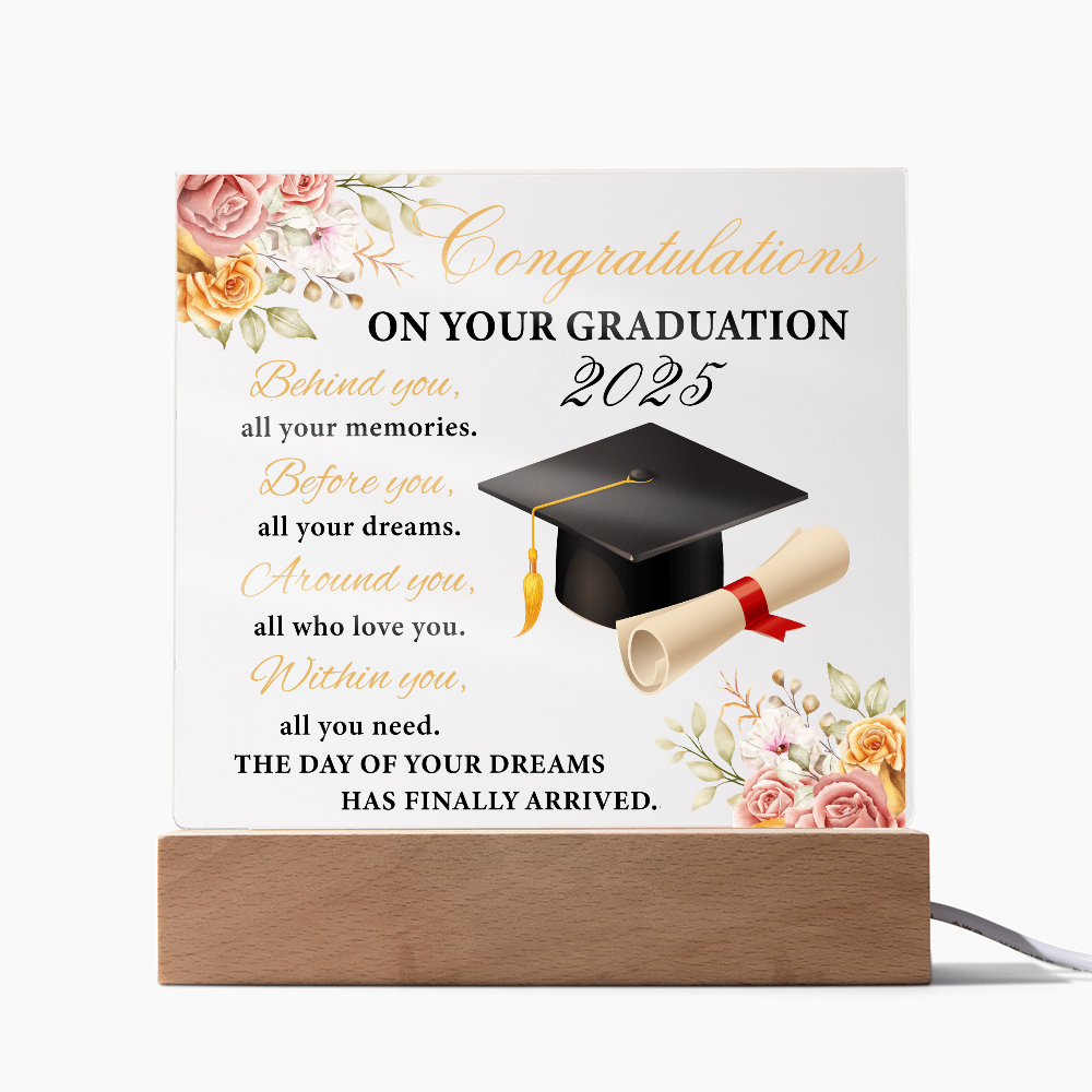 Blooming Success: A Graduate's Floral Salute-Printed Square Acrylic Plaque