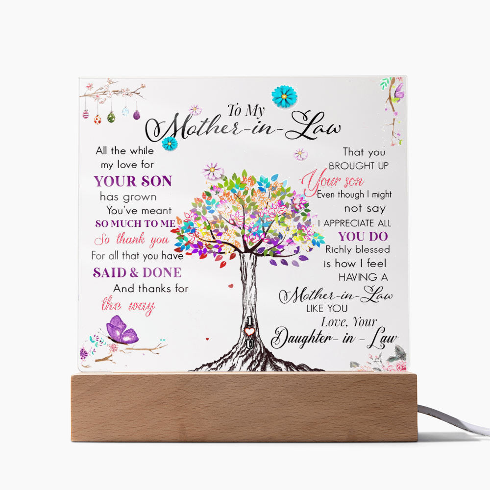 To My Mother-In-Law-Rooted in Gratitude, Blooming in Love-Printed Square Acrylic Plaque