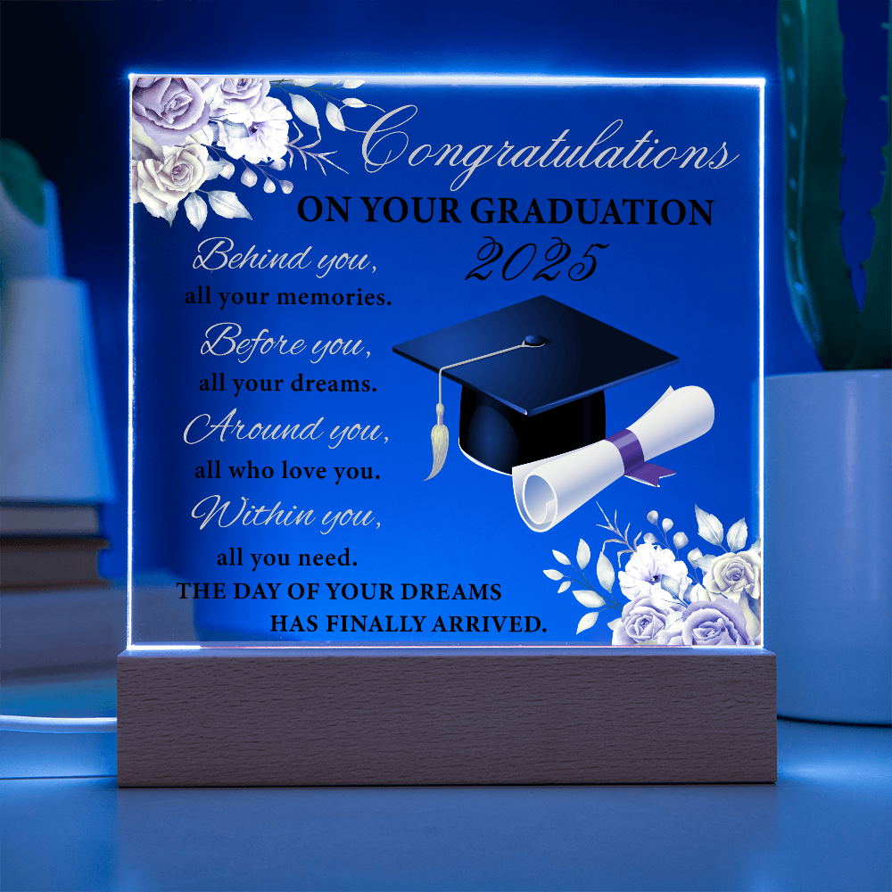 Blooming Success: A Graduate's Floral Salute-Printed Square Acrylic Plaque