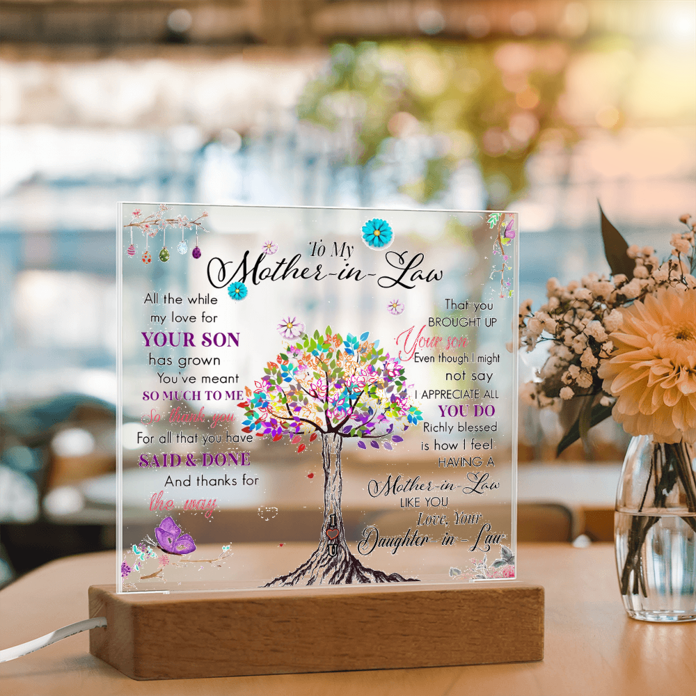 To My Mother-In-Law-Rooted in Gratitude, Blooming in Love-Printed Square Acrylic Plaque