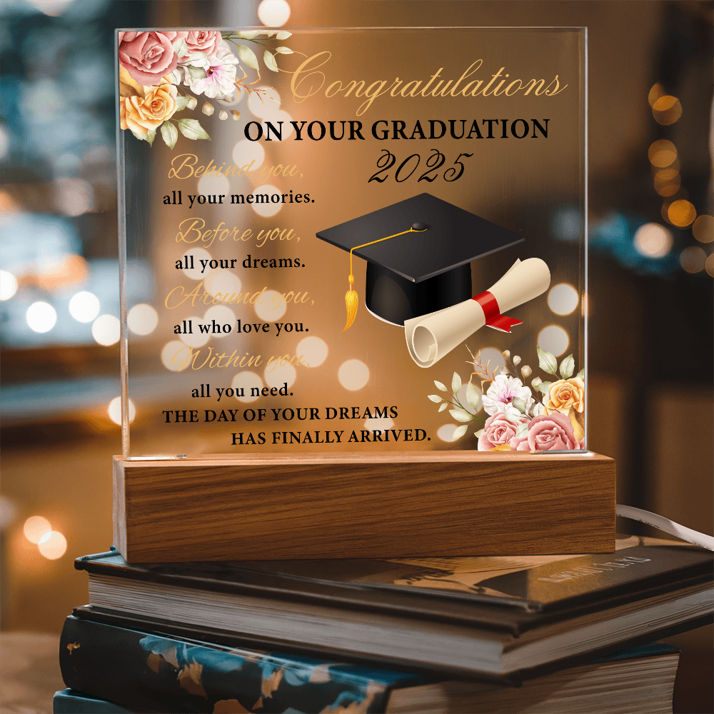 Blooming Success: A Graduate's Floral Salute-Printed Square Acrylic Plaque