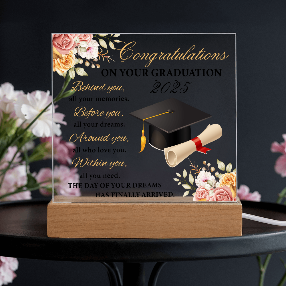 Blooming Success: A Graduate's Floral Salute-Printed Square Acrylic Plaque