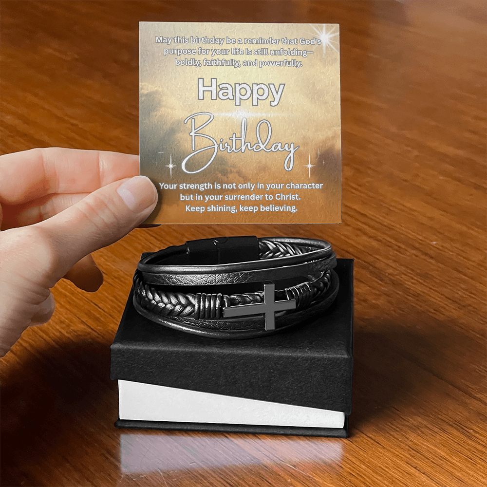 Rooted in Faith, Radiant in Purpose-Men's Cross Leather Bracelet