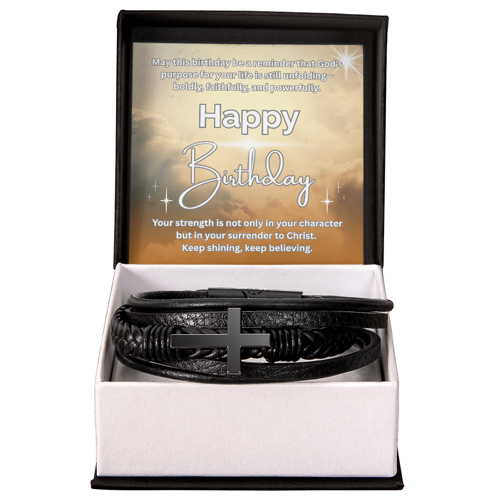 Rooted in Faith, Radiant in Purpose-Men's Cross Leather Bracelet