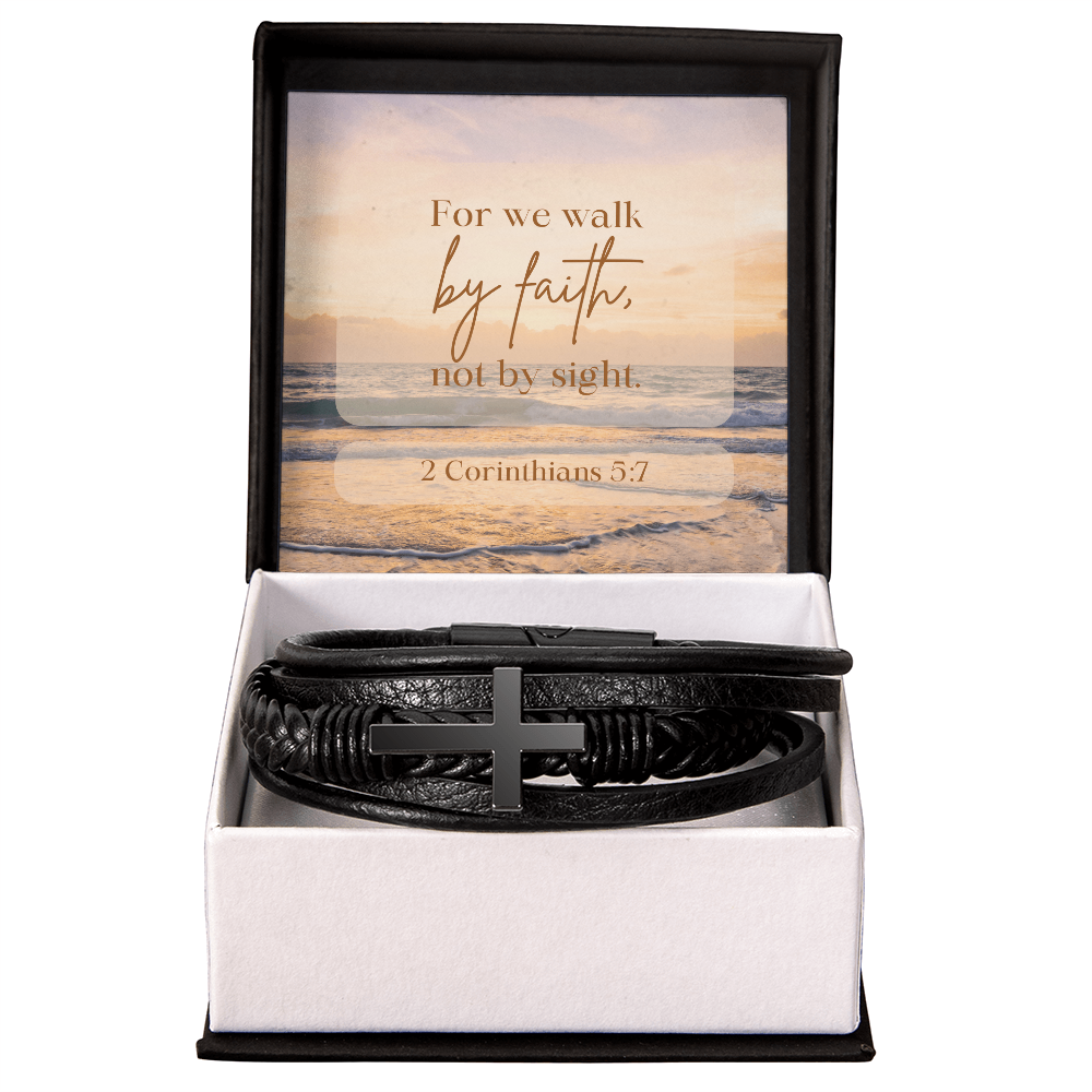 Anchored in Faith, Guided by Grace-Men's Cross Leather Bracelet