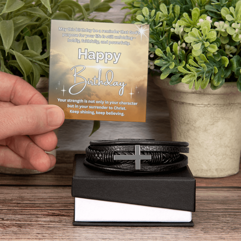 Rooted in Faith, Radiant in Purpose-Men's Cross Leather Bracelet
