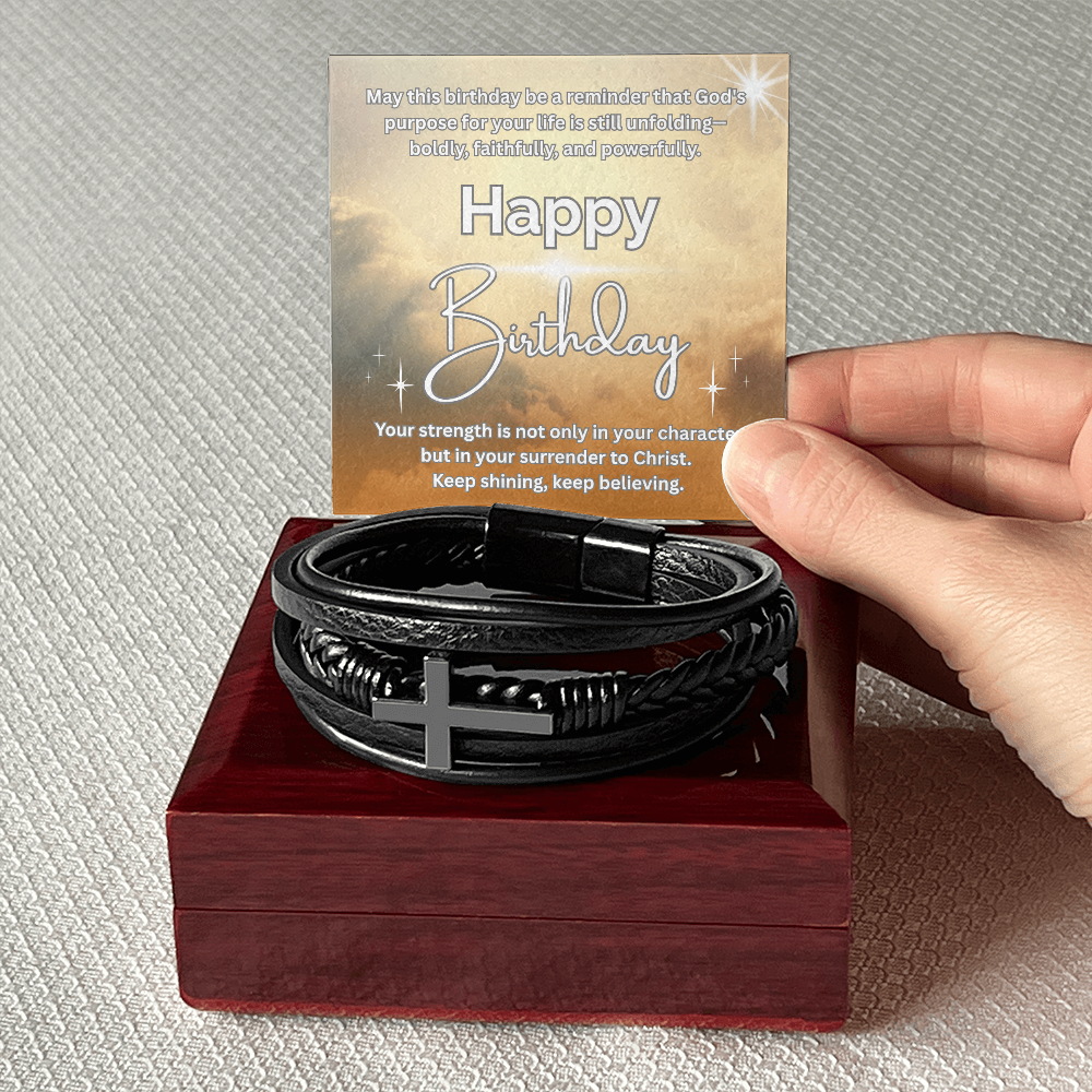 Rooted in Faith, Radiant in Purpose-Men's Cross Leather Bracelet