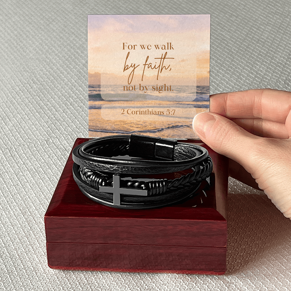 Anchored in Faith, Guided by Grace-Men's Cross Leather Bracelet