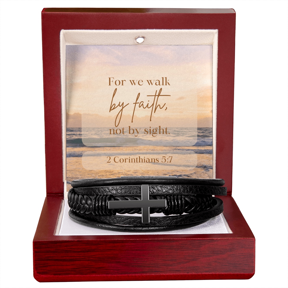Anchored in Faith, Guided by Grace-Men's Cross Leather Bracelet