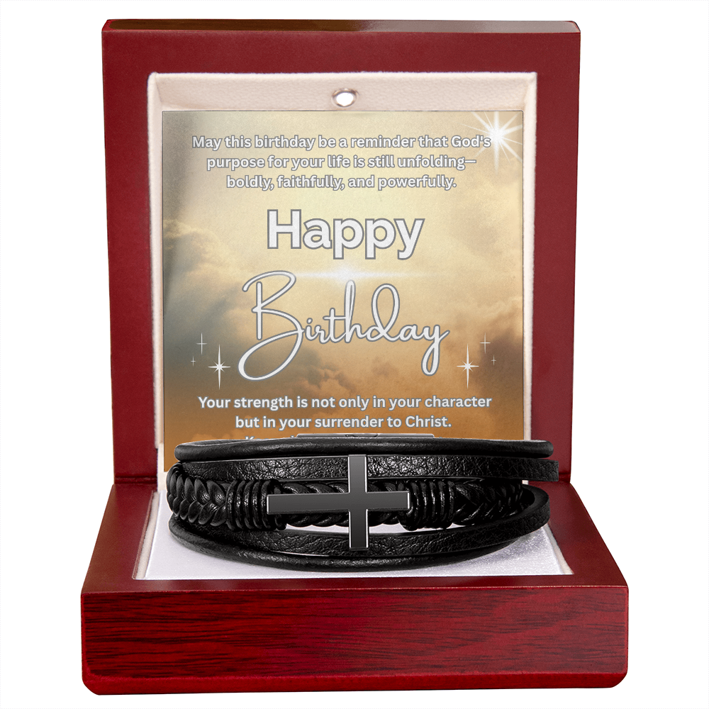 Rooted in Faith, Radiant in Purpose-Men's Cross Leather Bracelet