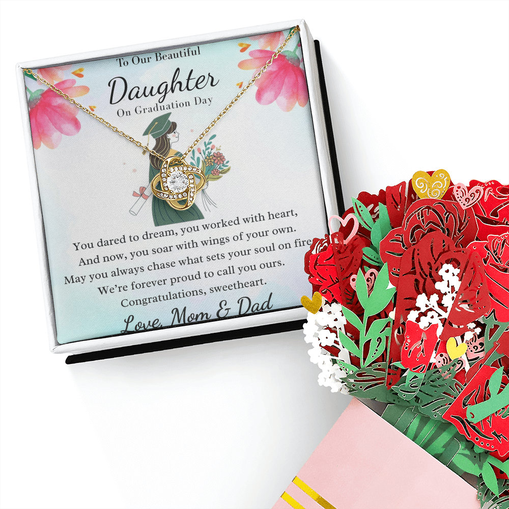 A Dream Fulfilled: To Our Beautiful Graduate Daughter-Love Knot Necklace and Sweetest Devotion Bouquet
