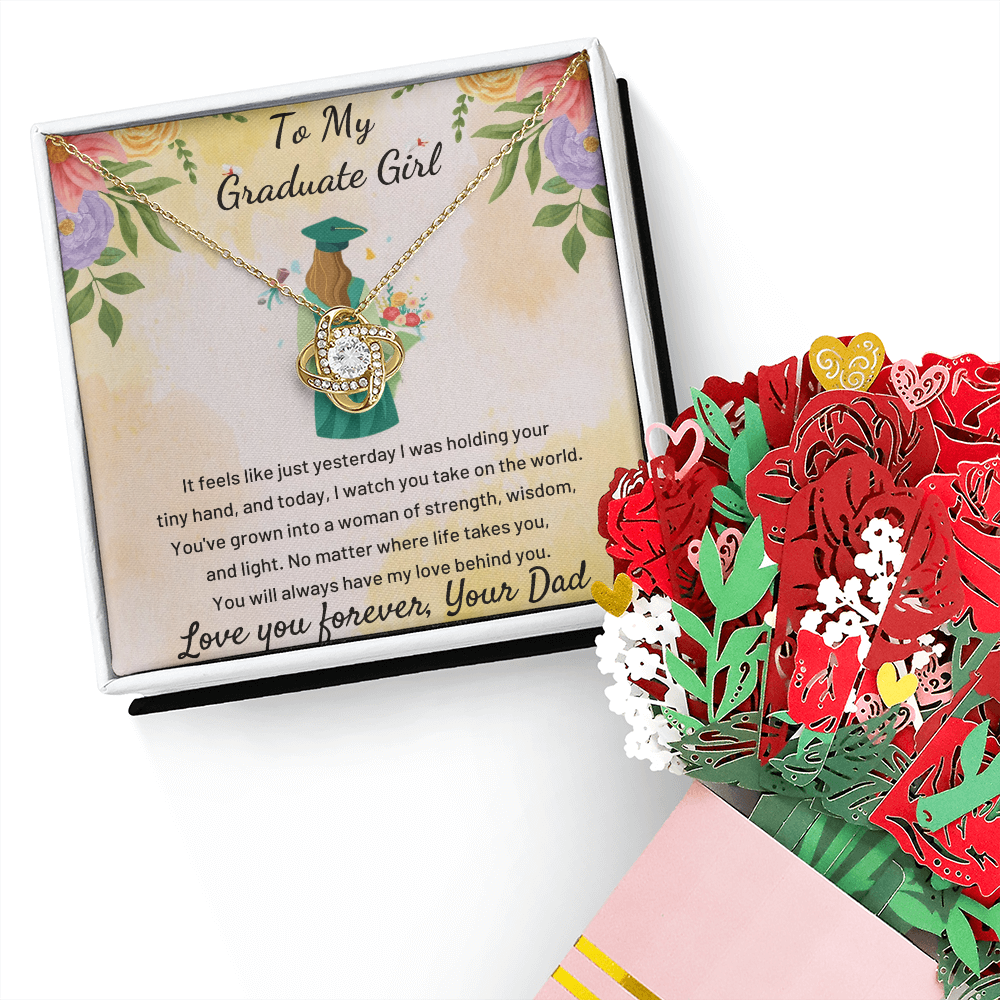 A Father's Heartfelt Pride: To My Graduate Girl-Love Knot Necklace and Sweetest Devotion Bouquet