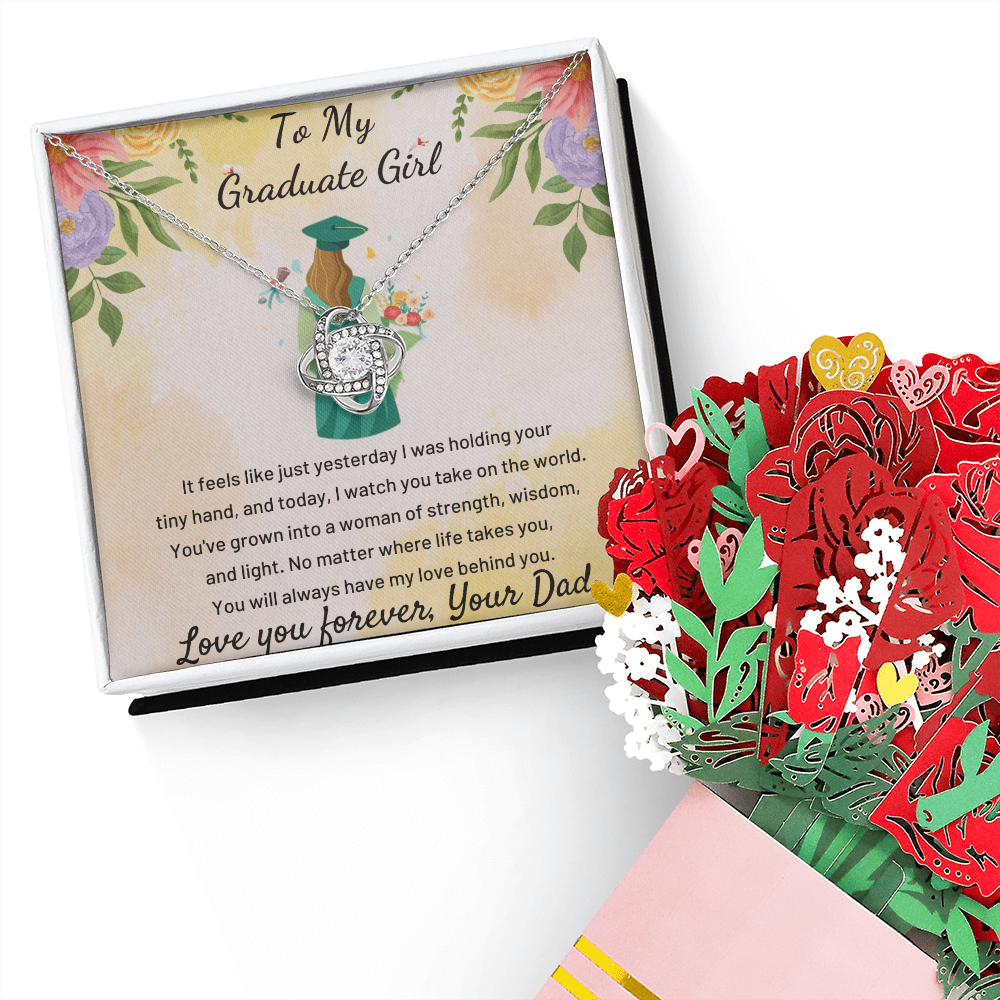 A Father's Heartfelt Pride: To My Graduate Girl-Love Knot Necklace and Sweetest Devotion Bouquet