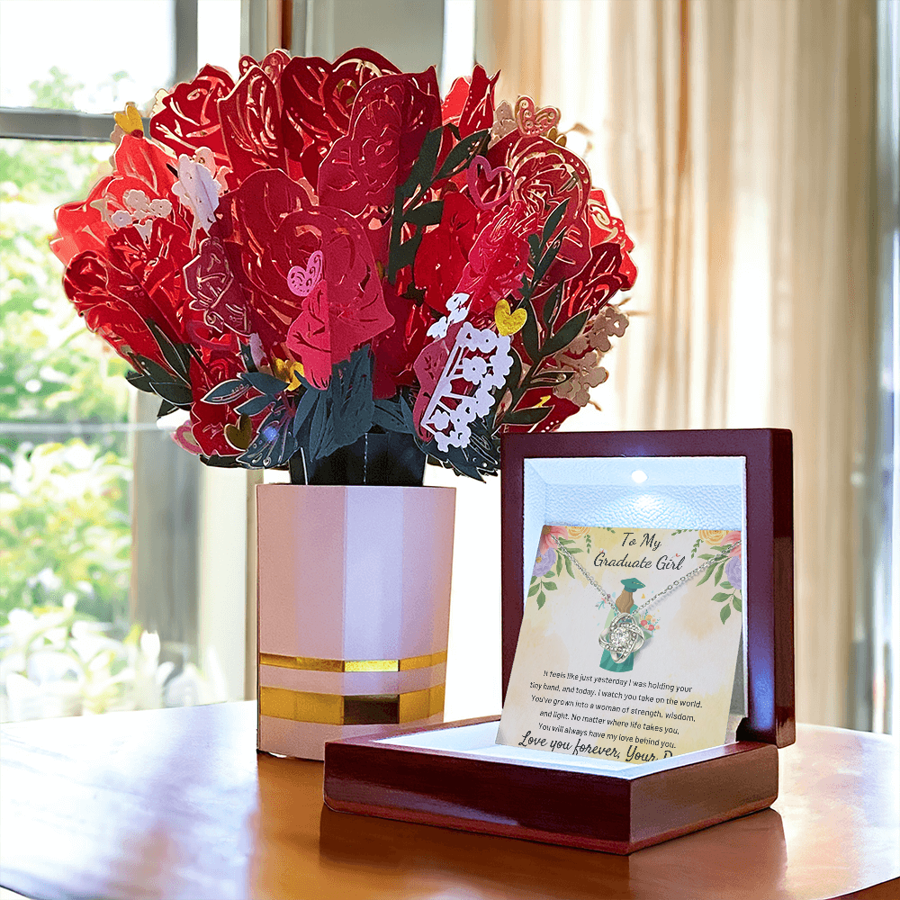 A Father's Heartfelt Pride: To My Graduate Girl-Love Knot Necklace and Sweetest Devotion Bouquet