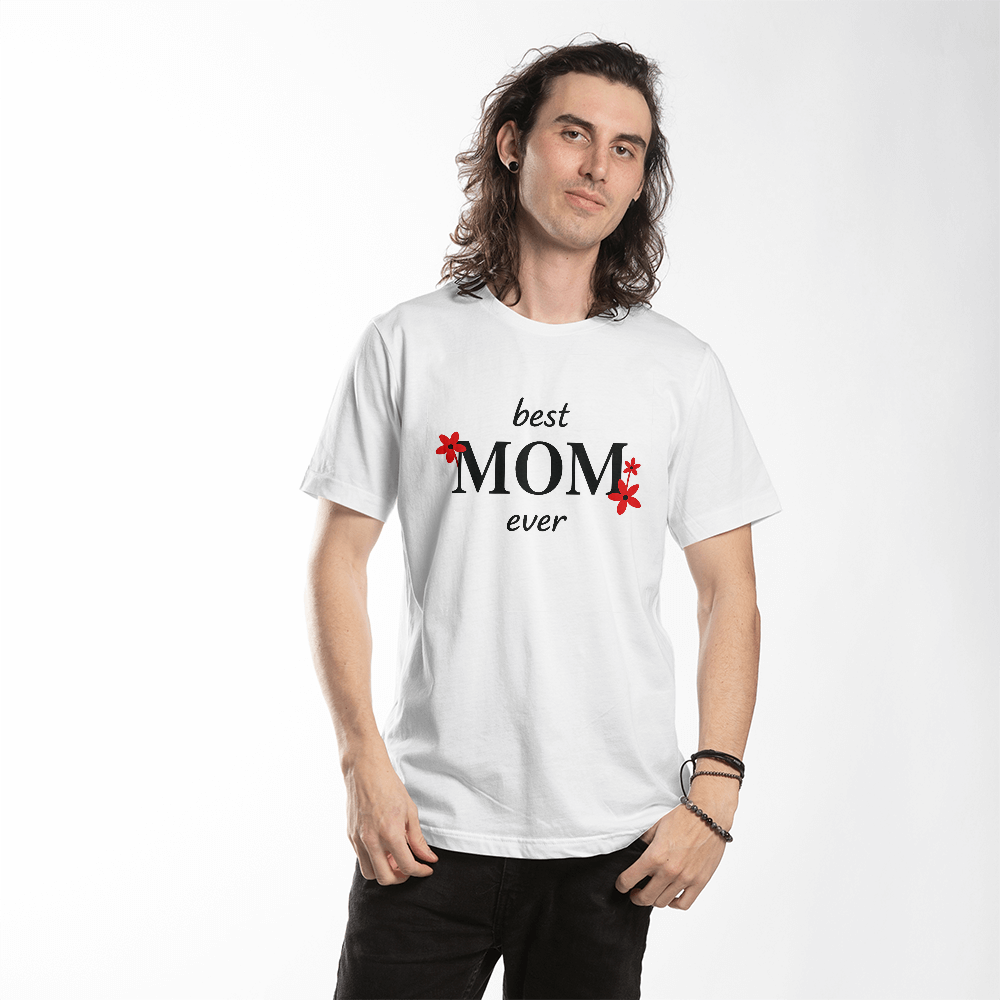 “Best Mom Ever” Floral Tee-Bella + Canvas 3001 Jersey Tee (white t-shirt)